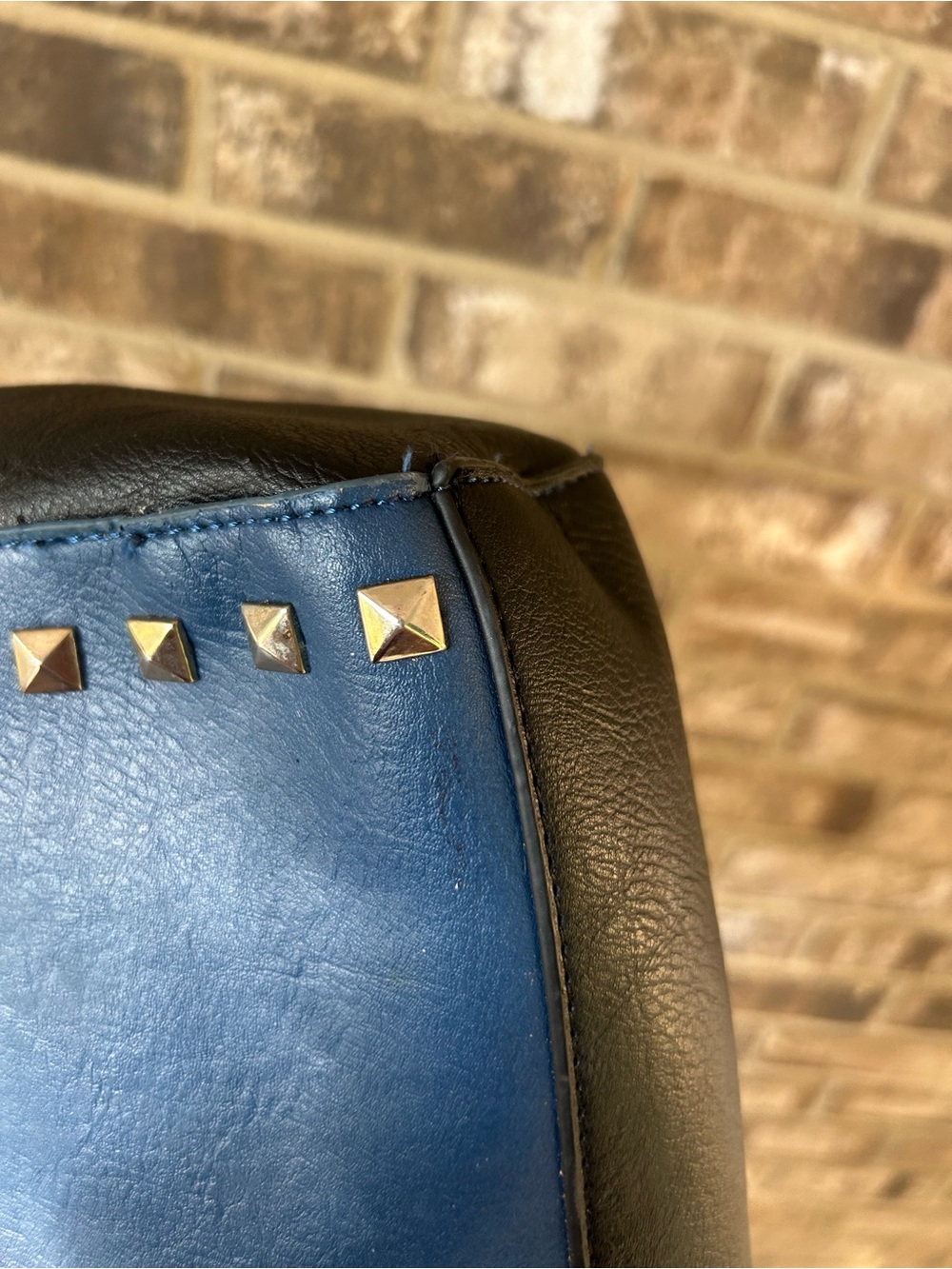Black Rivet Blue Black Studded Satchel Handbag Gold Tone Shoulder Bag - Picture 6 of 11